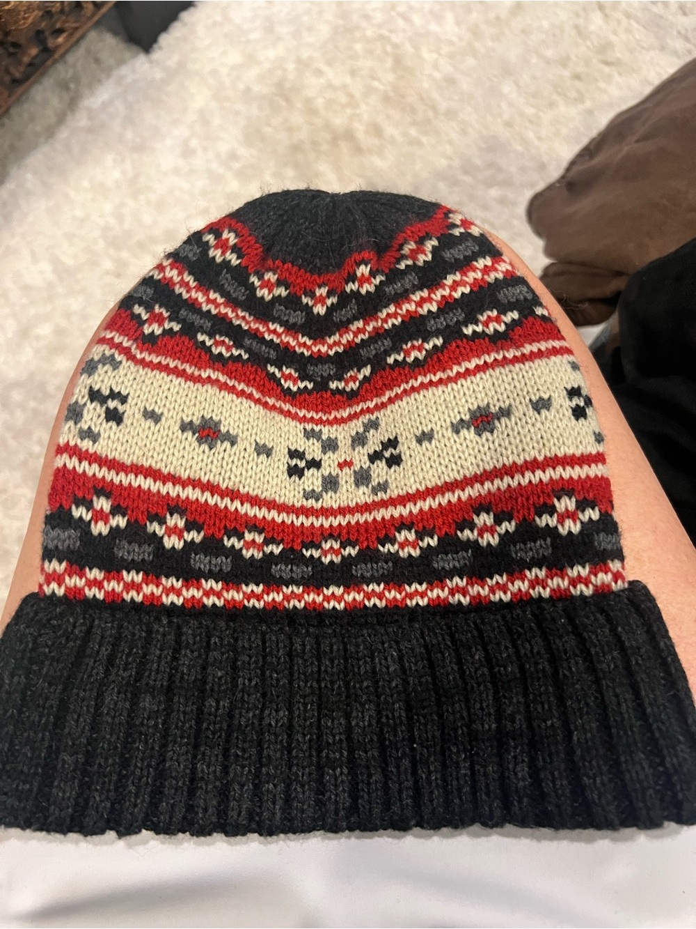 Men's Black & Red Fair Isle Knit Beanie